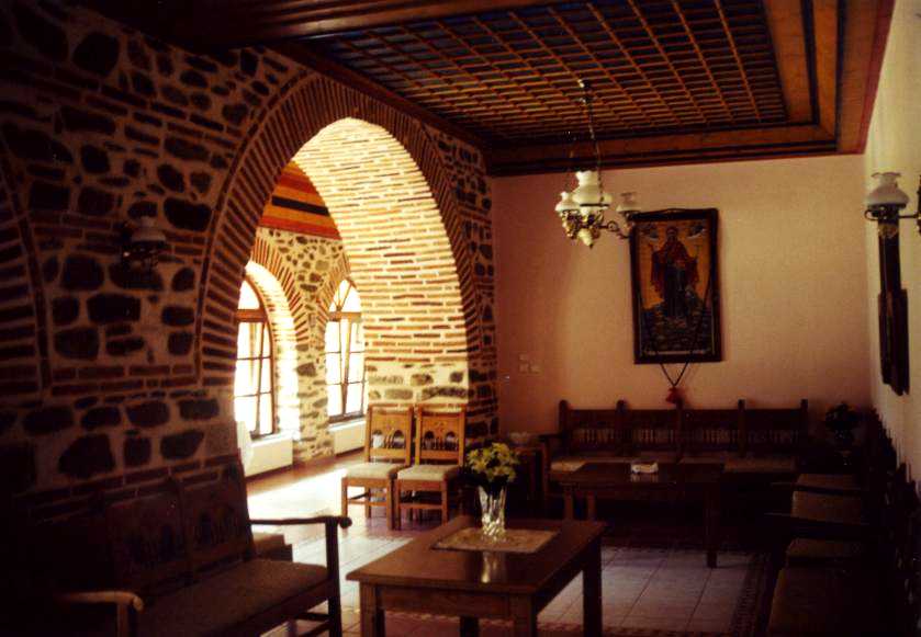 pilgrim restored in the guest�s quarters of Xiropotamou face to face with the Theotokos Igumenitsa