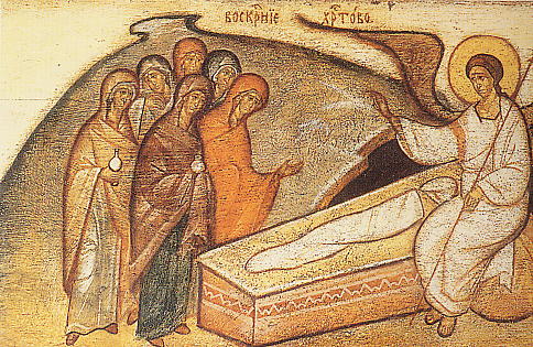 Engel verkuendet die Auferstehung den Frauen - zeitgen.Ikone von Leonid USPENSKY