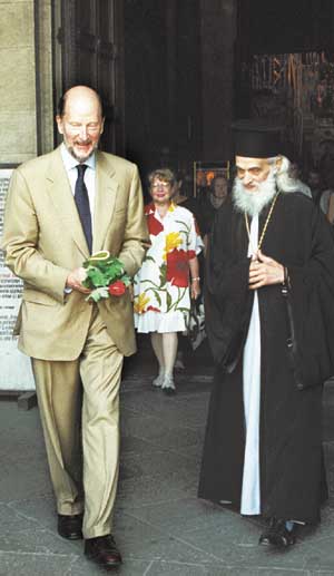 P.M. SIMEON and Bishop HILARION of Trajanopol leaving St.Alexander Nevski Cathedral